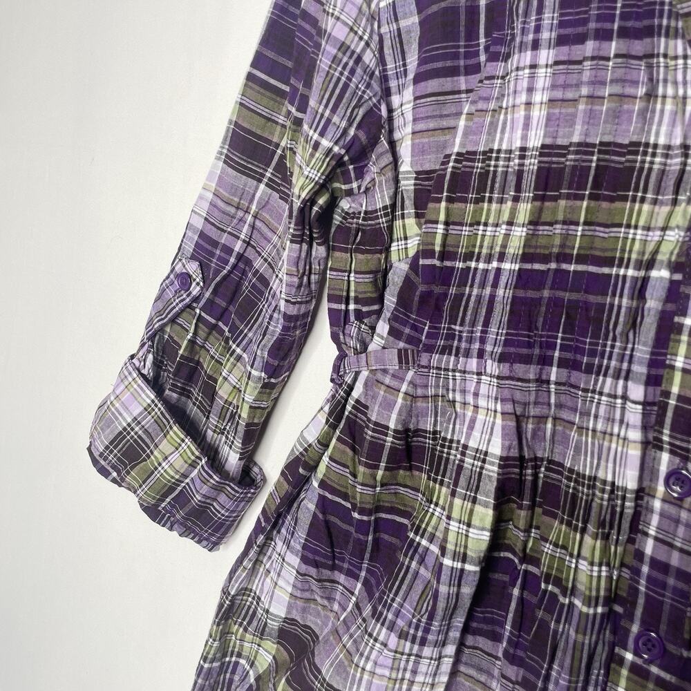 Plaid Button-Up Blouse - Purple and Green - Picture 4 of 6